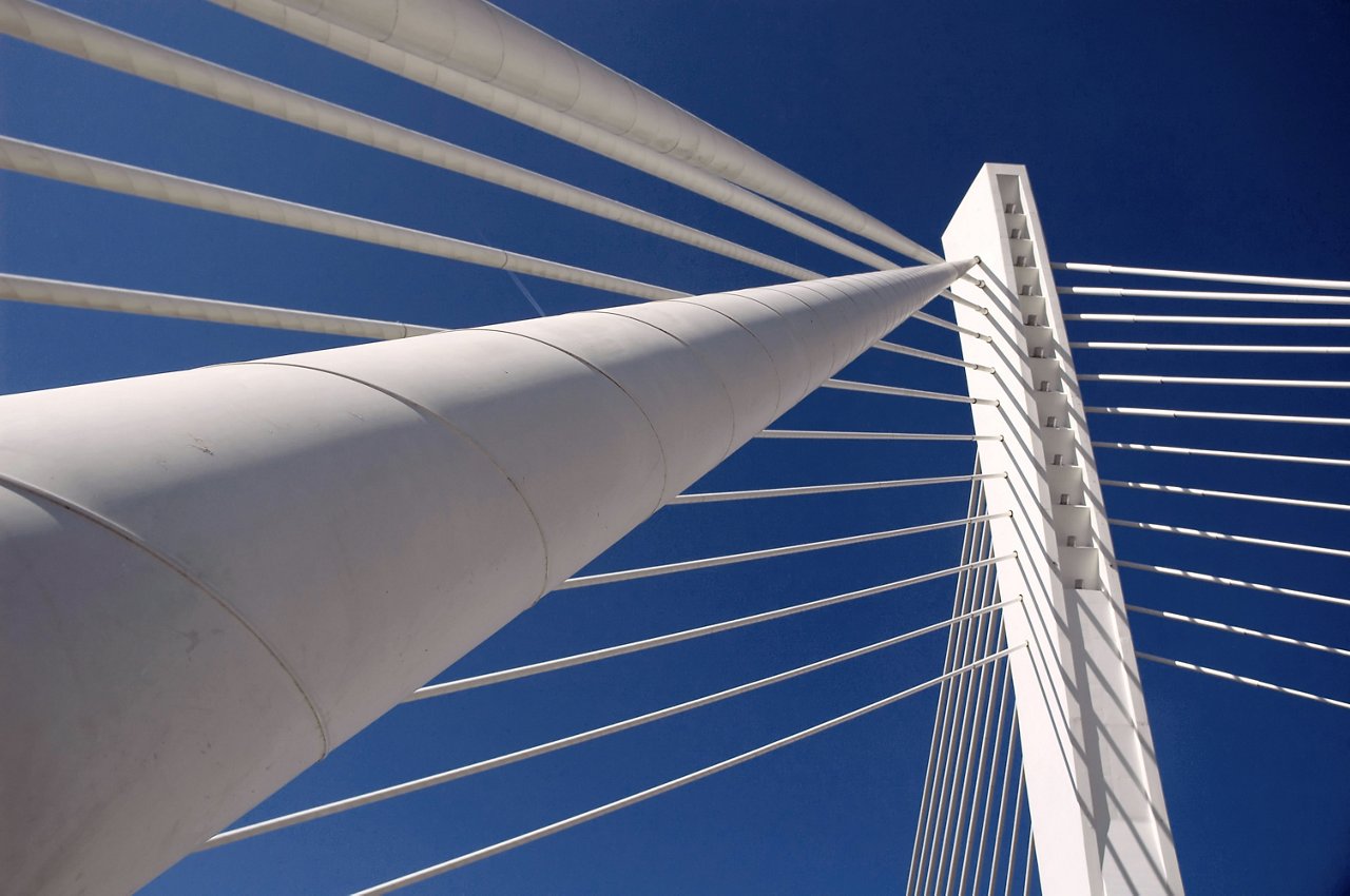 Details of modern bridge vith long holding cables.