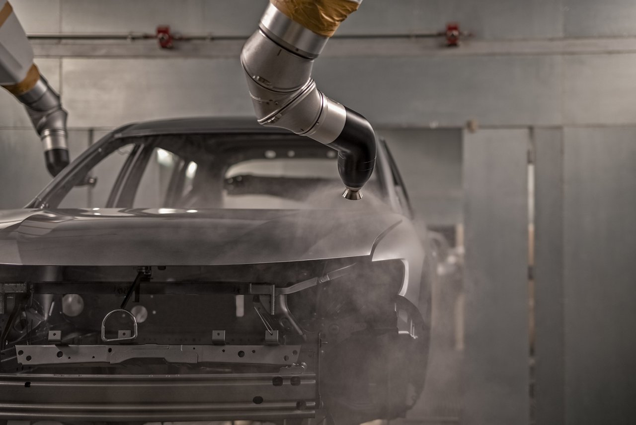 Production line of automobile plant, paint shop. The body of the car after applying the varnish.; Shutterstock ID 1702056718; purchase_order: CES; job: CES; client: CES; other: CES