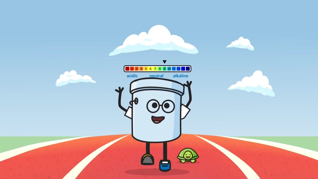 A bucket of Omyasmart in a race in cartoon style