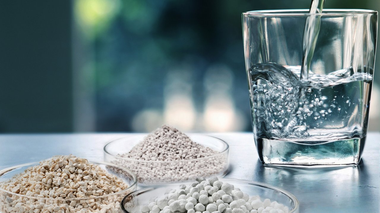 Omyaqua range solutions with a glass of water