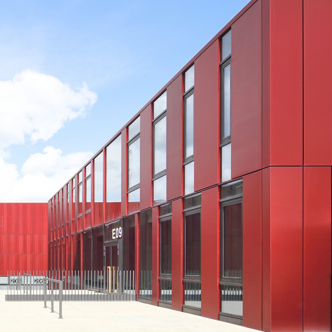 Buildings with red aluminium finishing