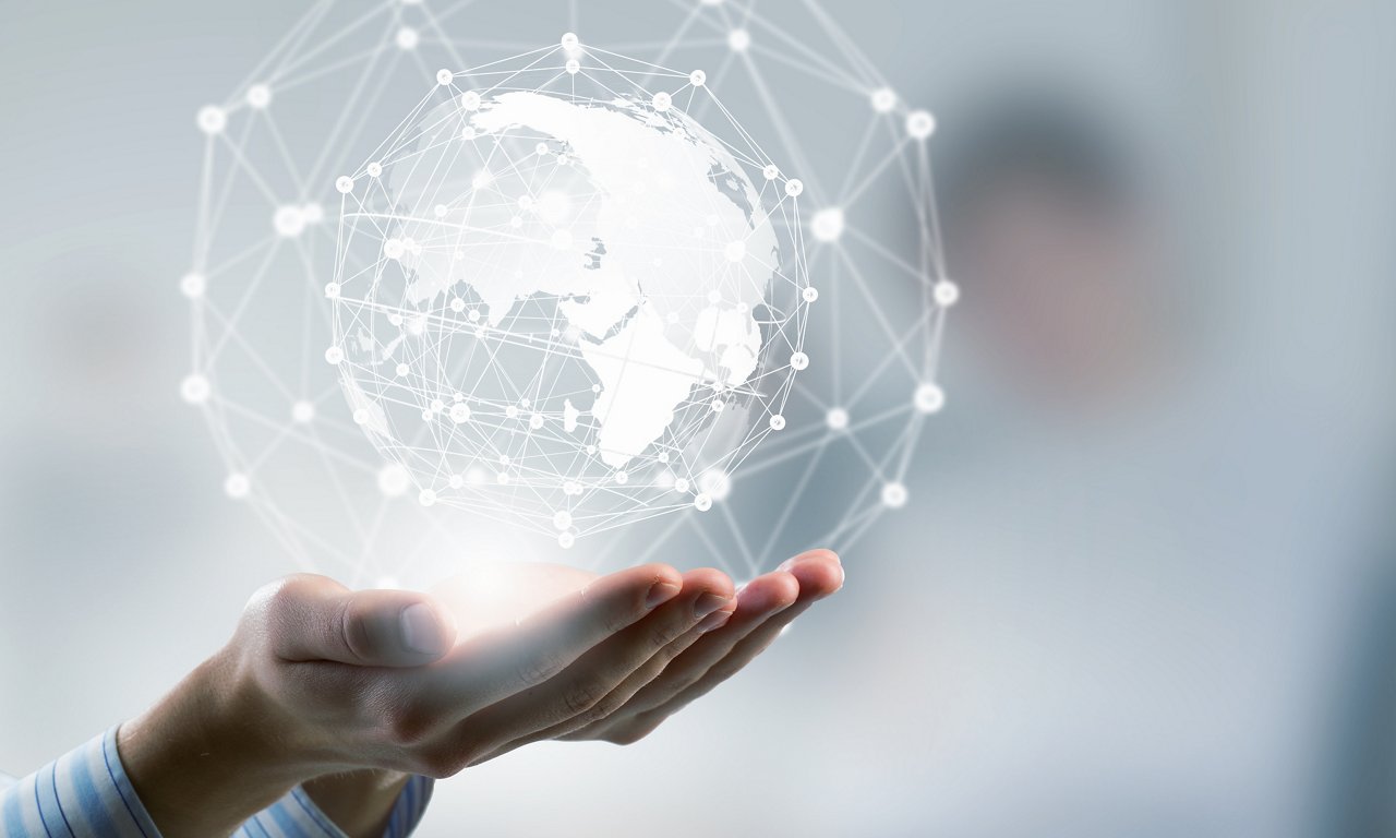 Global connection concept with digital planet in hands; Shutterstock ID 350819288