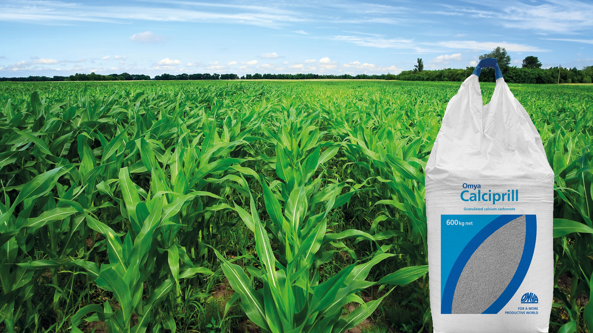 A bag of Omya Calciprill in a field 