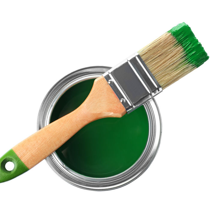 Paint can and brush on white background, top view; Shutterstock ID 1293322108; purchase_order: CON; job: ; client: ; other: 