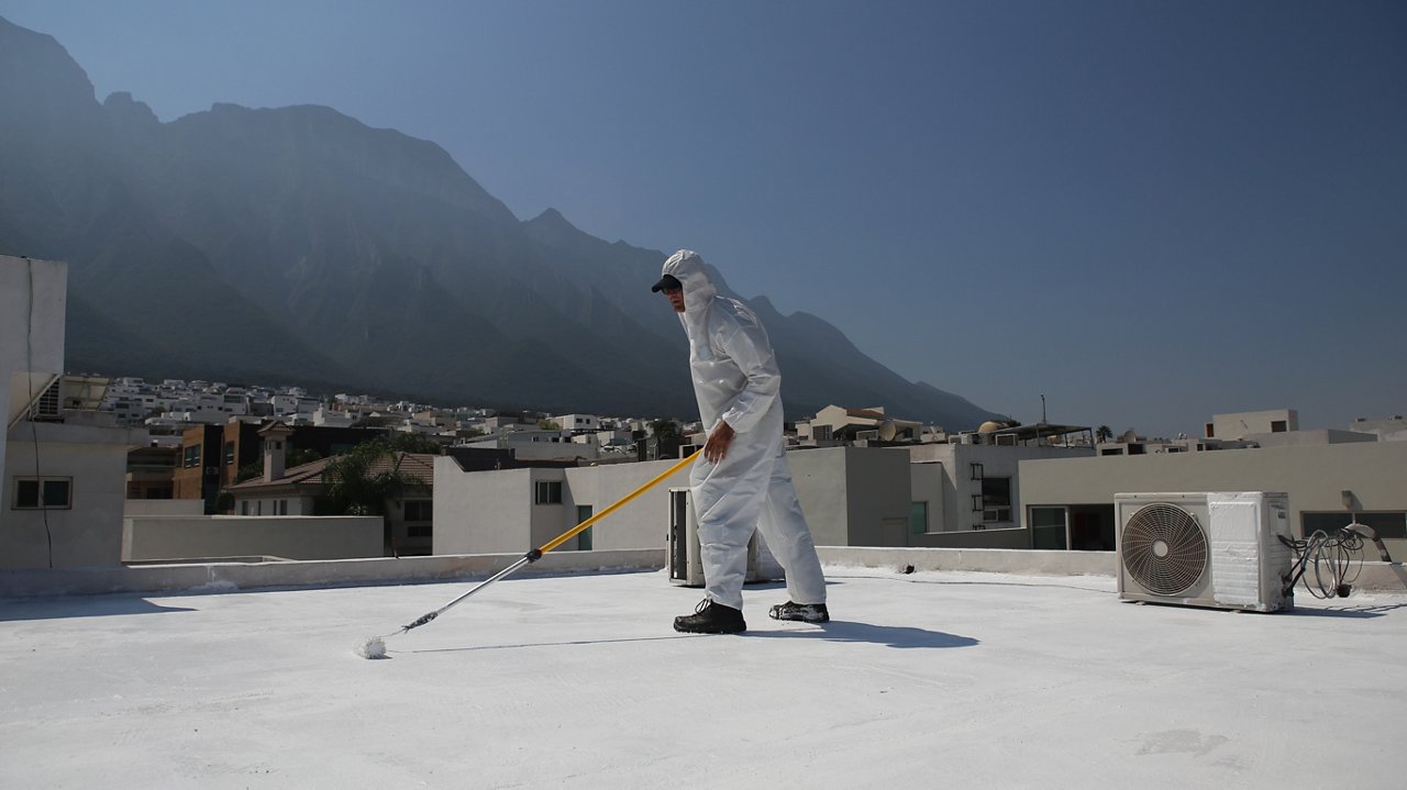 Elastomeric roof coating in roof top