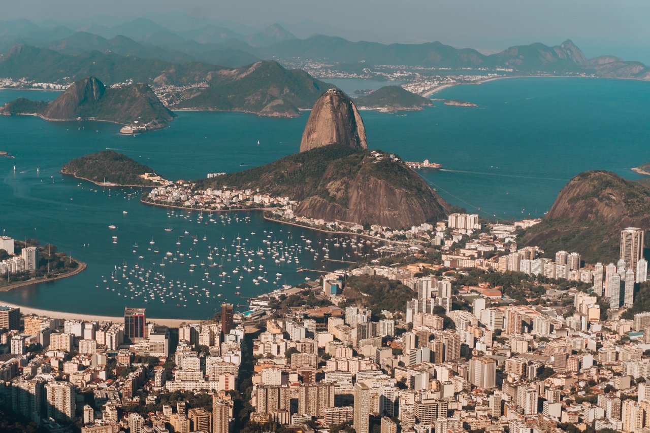 Aerial photo Sea hills sunlight Rio de Janeiro Brazil 