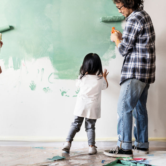 Asian family renovating the house