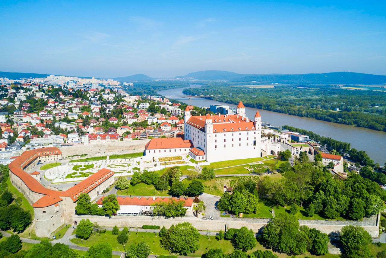 Bratislava city aerial panoramic view. Bratislava is a capital of Slovakia.