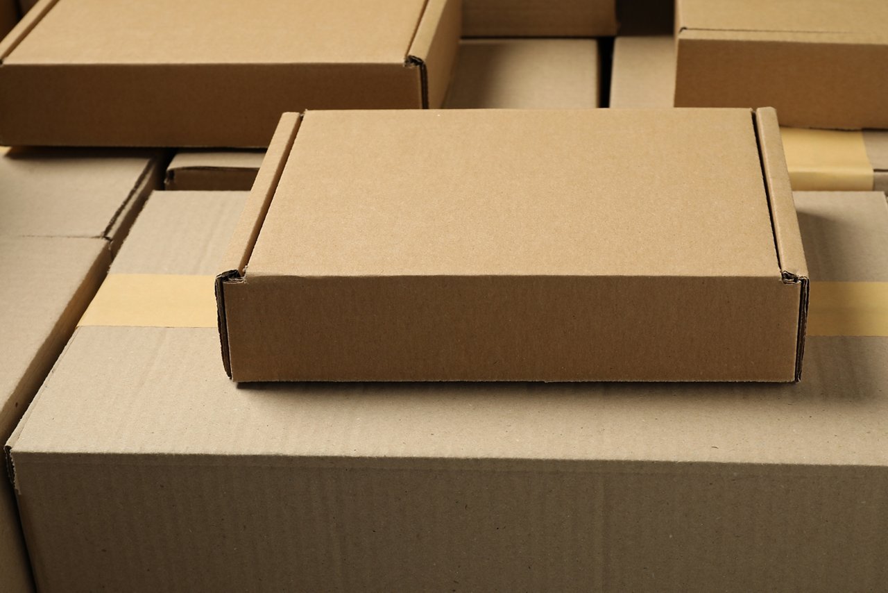 Child holding cardboard box  isolated on white