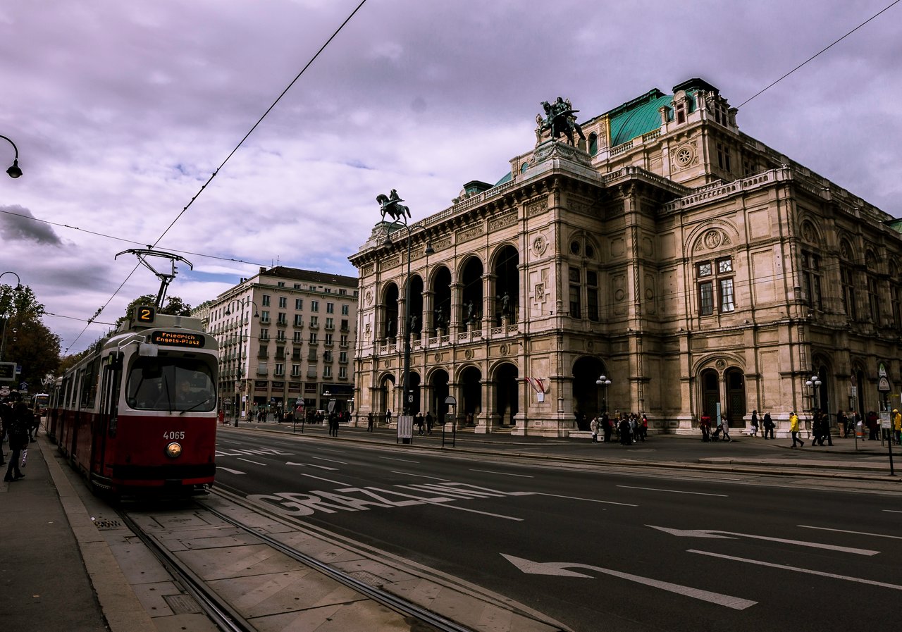 tram in front of Vienna opera