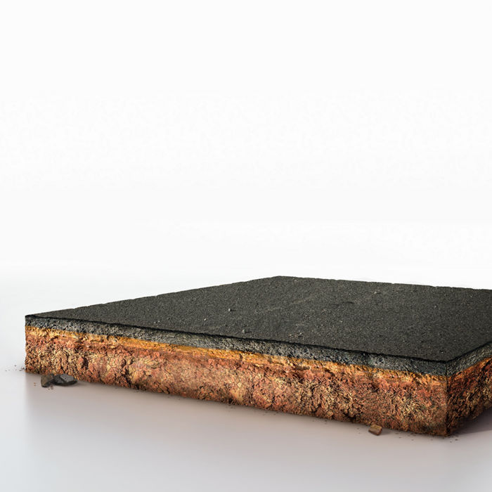 3D Illustration of soil land geology cross section with asphalt road