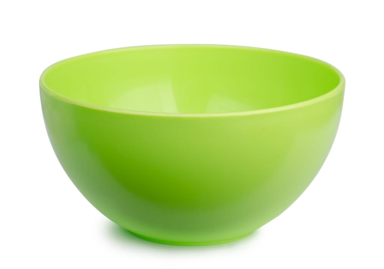 Empty green plastic bowl isolated on white; Shutterstock ID 180989537; purchase_order: POL Website_OmyaPET; job: ; client: ; other: 