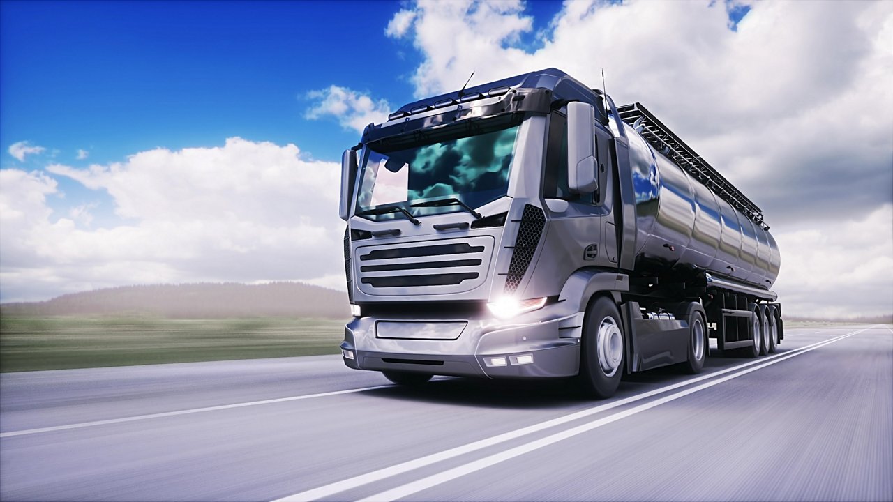 Gasoline truck on highway. Oil. Very fast driving. 3d rendering. 3D Illustration; Shutterstock ID 2328303459; purchase_order: POL_Website Automotive; job: ; client: ; other: 