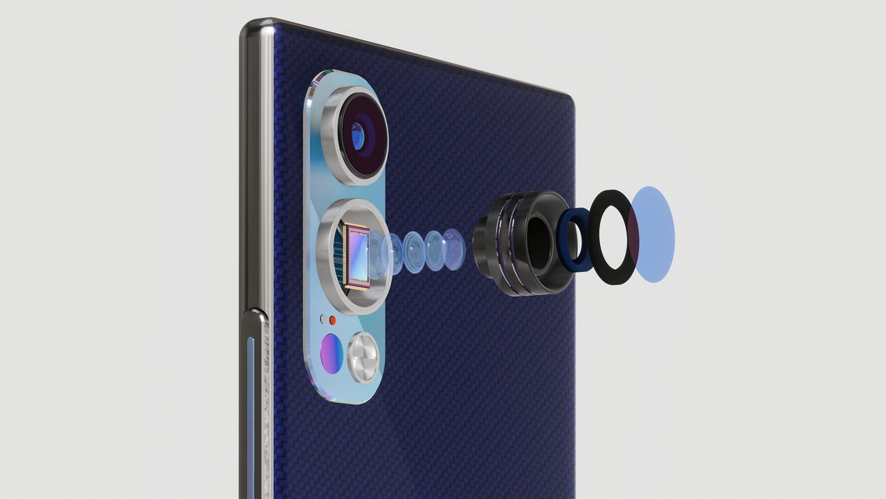 Smartphone with Dual Camera - Optic Elements and Sensor in Exploded View