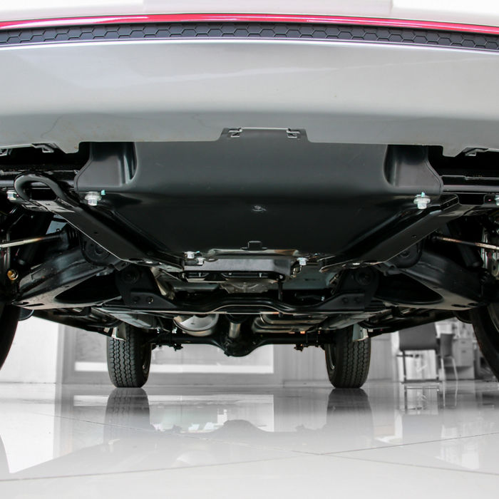 Bottom view of chassis and suspension car
