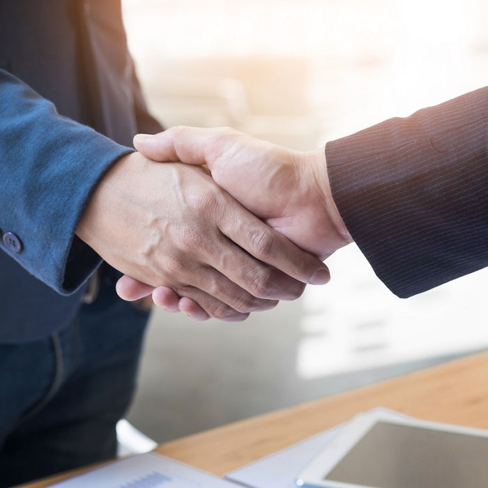 Two business man shaking hands in the office